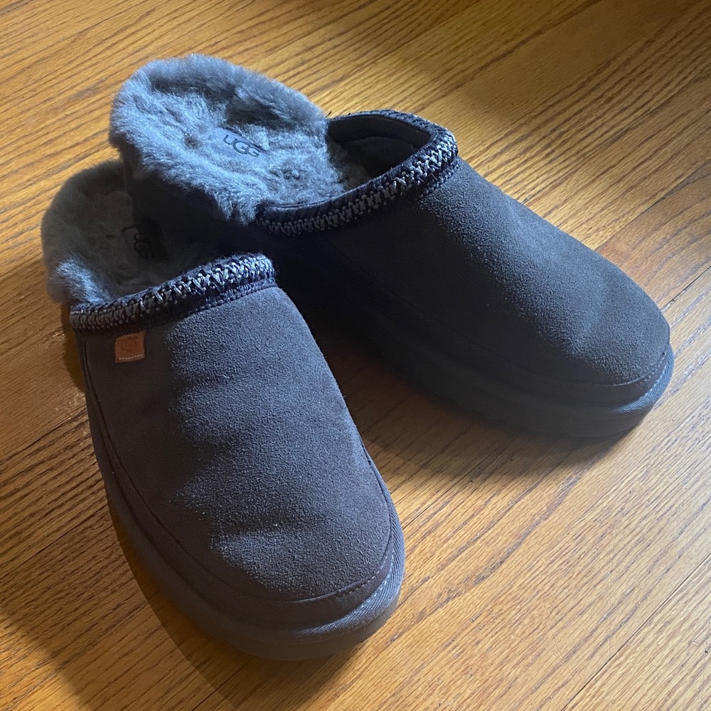 UGG Dark Suede Slippers with Plush Lining